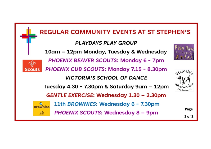 COMMUNITY REGULAR EVENTS Page 1 of 2 - News - St Stephen the Martyr - A ...