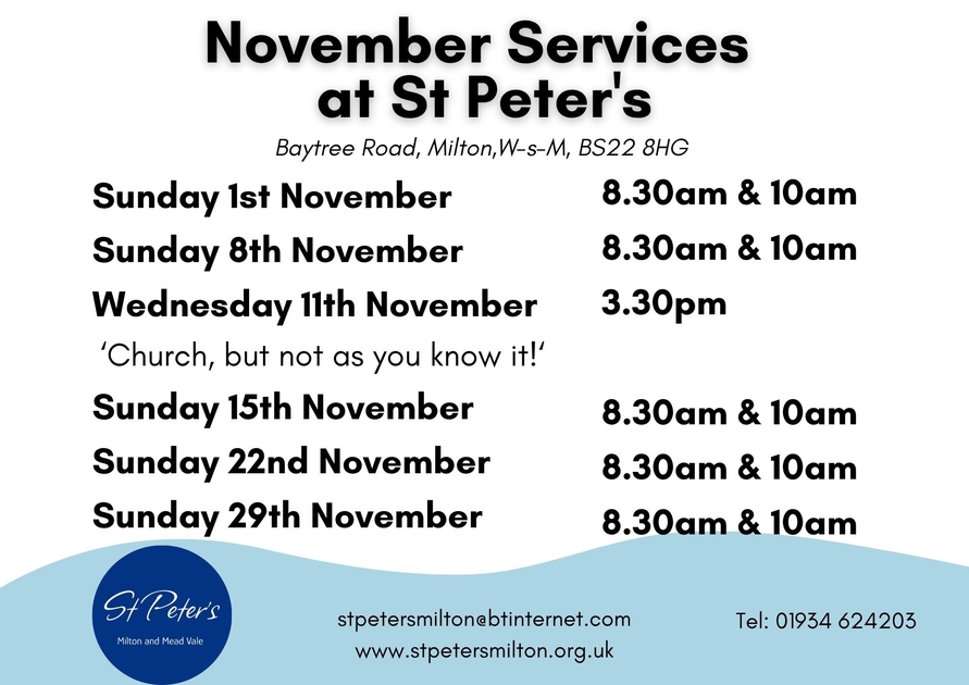Services in November - News - St Peter's Church - A Church Near You