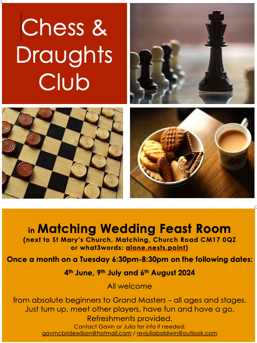 Chess and Draughts Club - monthly on the 1st Tuesday of the month
