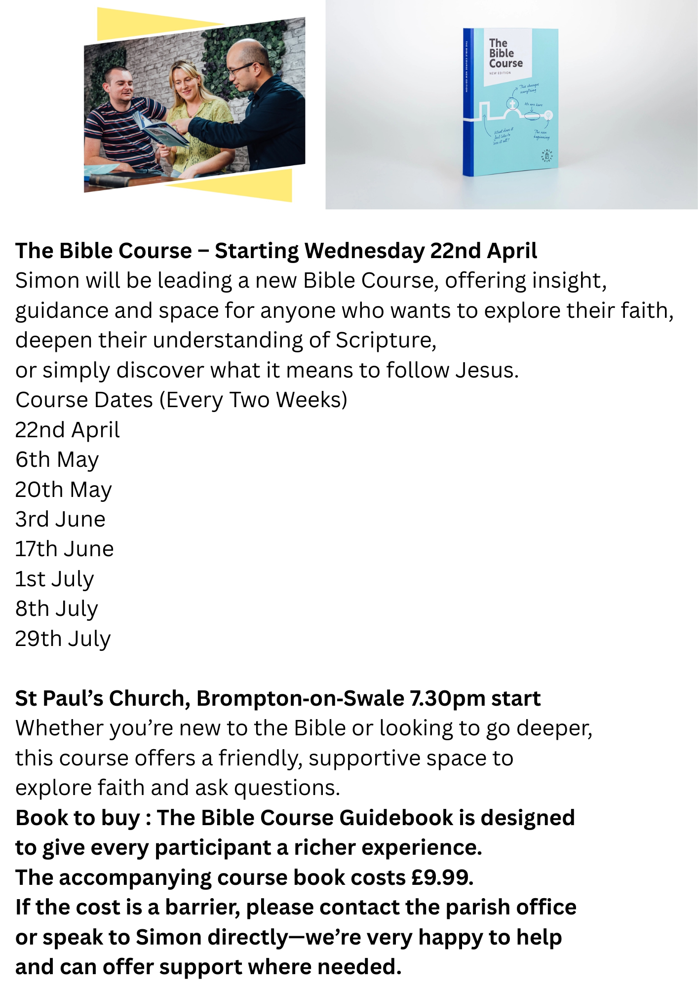 Bible Course - Starting 22nd April