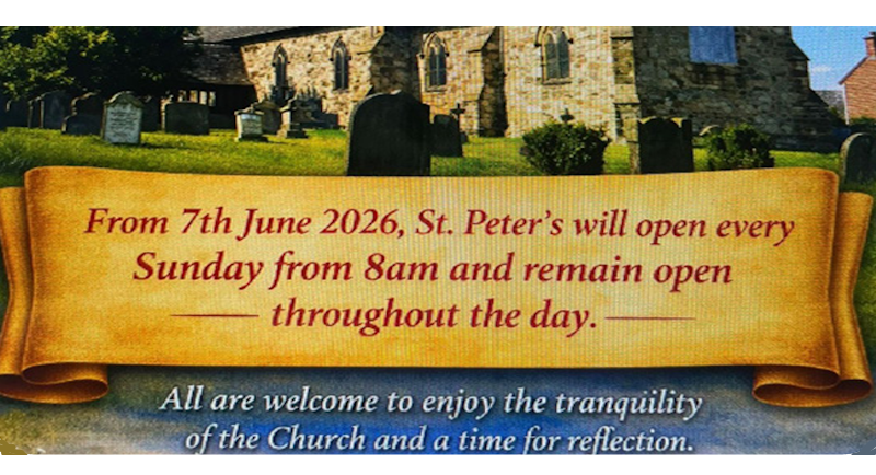 St. Peter's Church in Hixon is open every Sunday from 8-00am